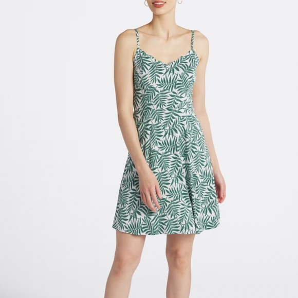 Green White Tree Branch Beatriz Scallop Short Dress 41 Hawthorne Large - Picture 1 of 5